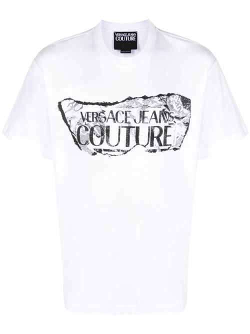 chalk white cotton jersey t-shirt Versace Jeans | 76GAHE03CJ00E003